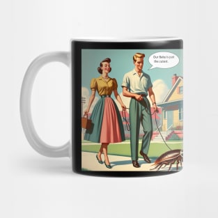 Suburban Stroll: 1950s Parents Walking Their Pet Cockroach Mug